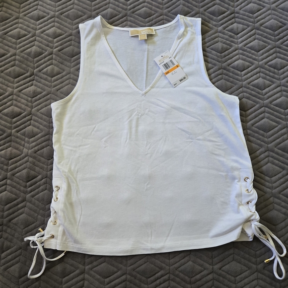 Michael Kors White Tank Top with Side Lace-Up - Picture 1 of 3
